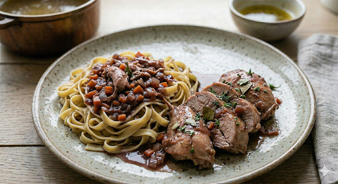 Râble de lapin sauce aux quetsches