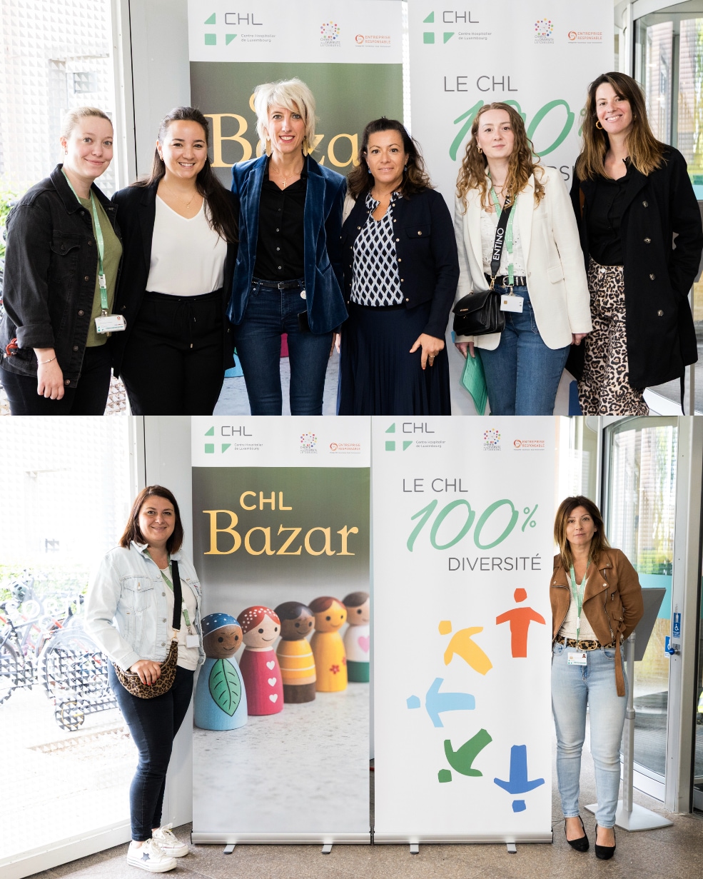 Photos de la directrice des soins, Mme Collas avec des membres des ressources humaines